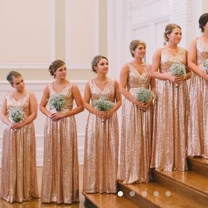 Christina Wu Celebration rose gold bridesmaid gown